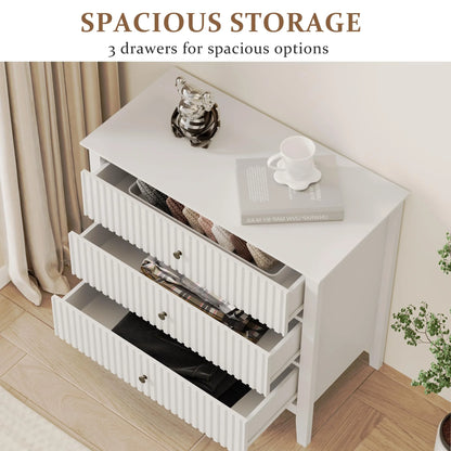 May Color Large White 3 Drawer Dresser Set of 2 with Fluted Panel, Modern Chest of Drawers with Silent Slide Drawers, Wood Accent Nightstand with Storage for Bedroom Living Room, Hallway