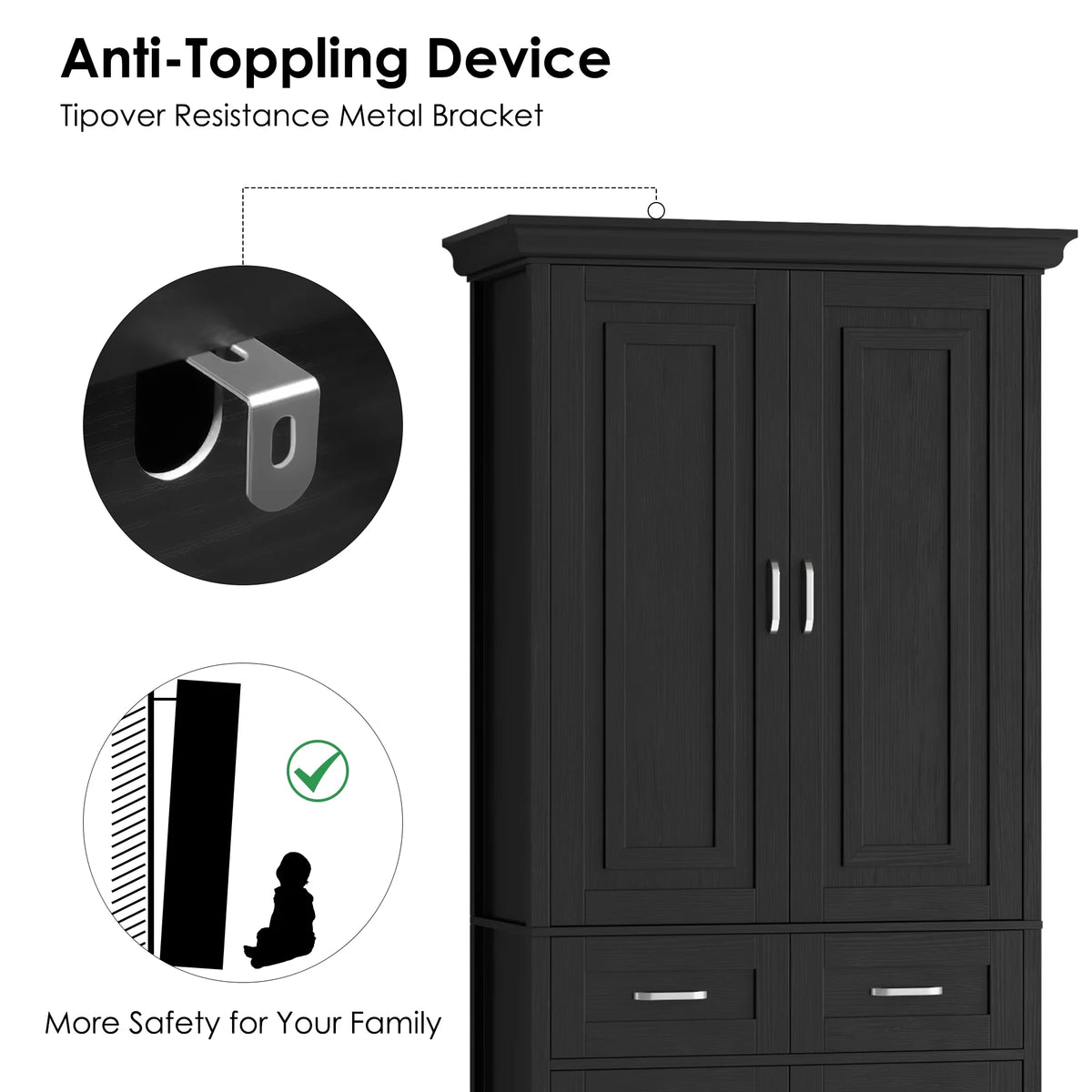 Homfa 70.9'' Tall Kitchen Pantry with 4 Doors, 2 Drawer Modern Freestanding Storage Cabinet for Dining Room Living Room, White
