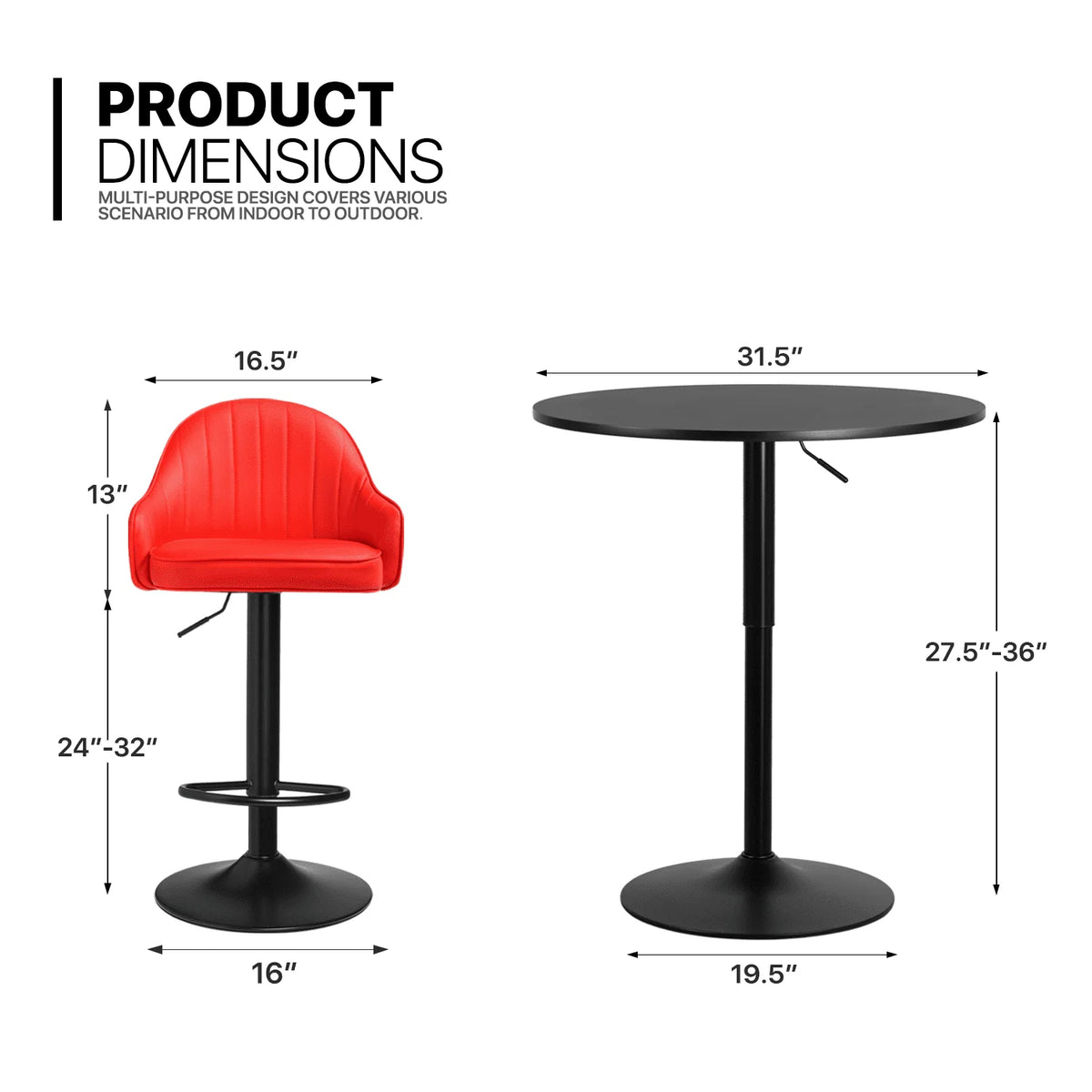 MoNiBloom 3 Piece Bar Table and Chair Set, 31.5" Adjustable-Heigh Pub Table and PU Leather Bar Stools for Home Kitchen