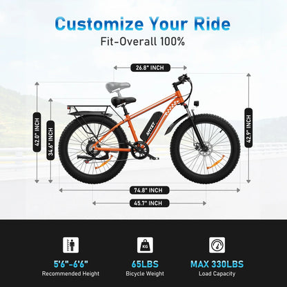 AMYET EB26 Electric Bike for Adults, 26*4.0 Fat Tire E-Mountain Bicycle,Peak 1500W Motor 48V 15Ah 7-Speed Ebike UL2849