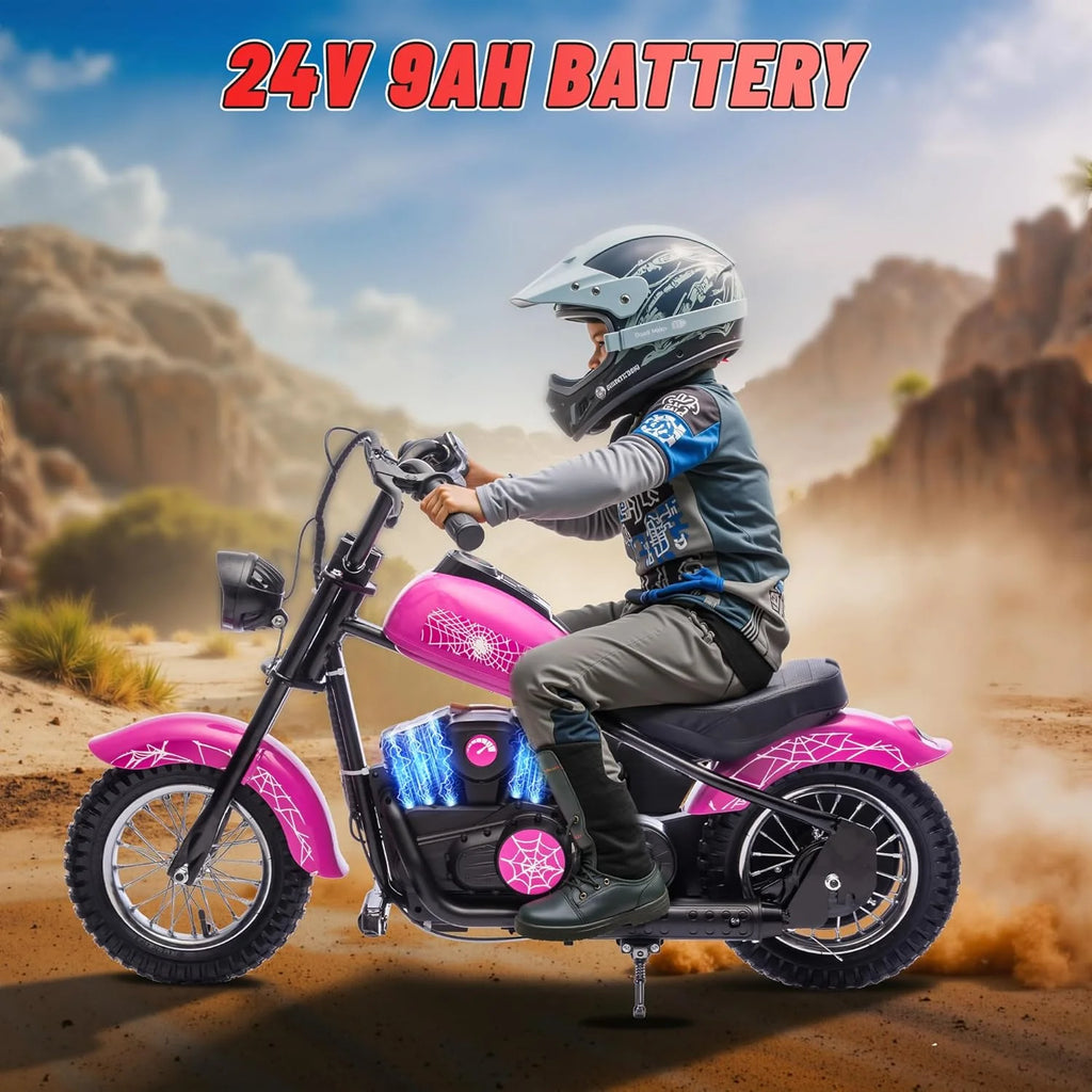 Electric Dirt Bike for Kids, 24V Motor Kids Dirt Bike, Cuoote 250W Ride On Motorcycle up to 15 mph, 150 lb Max Weight, Twist Throttle, Power Display, Rear Suspension, Hand Brake