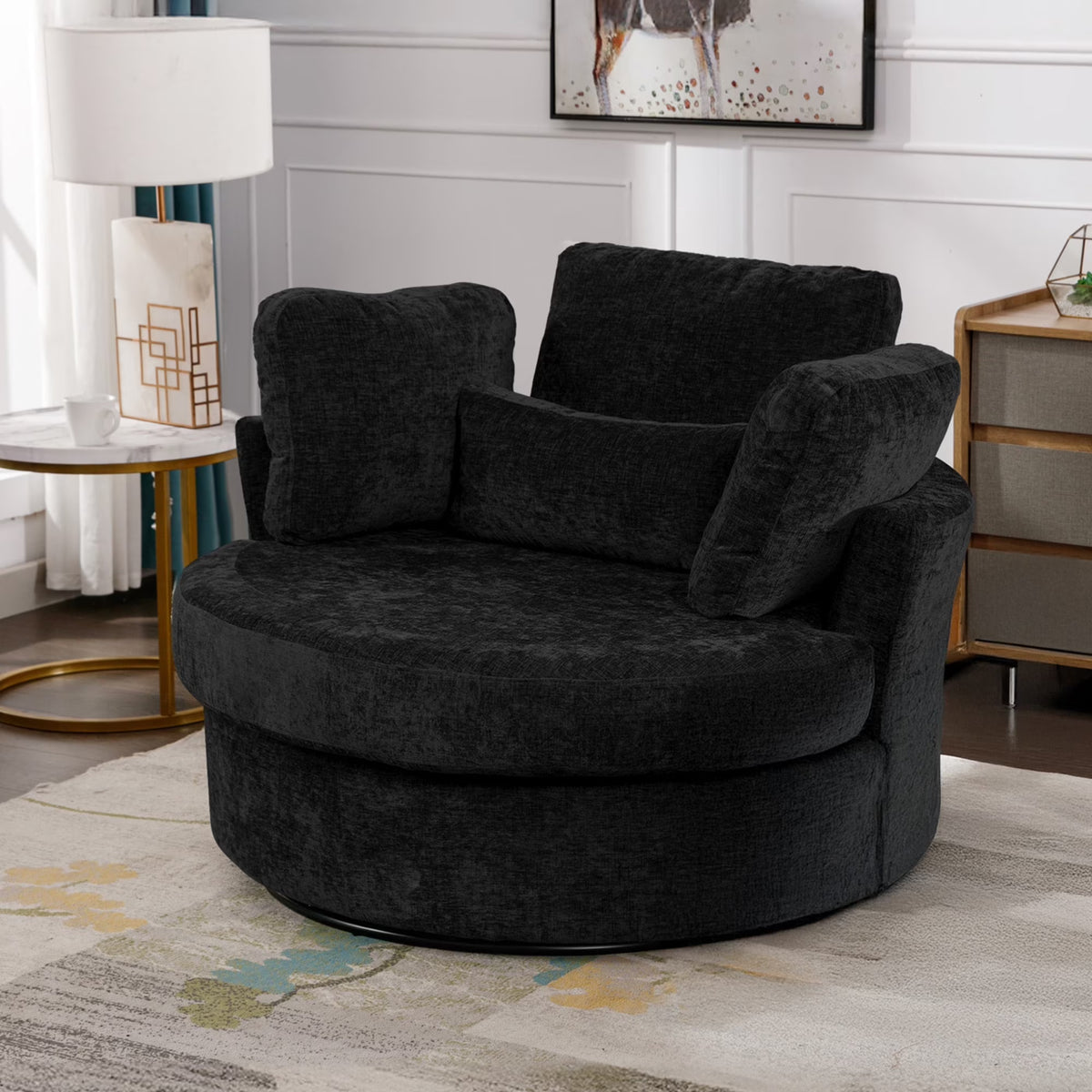 Muumblus Teddy Swivel Accent Barrel Chair, Modern Oversize Sherpa Comfy Round Reading Armchair for Living Room, Ivory
