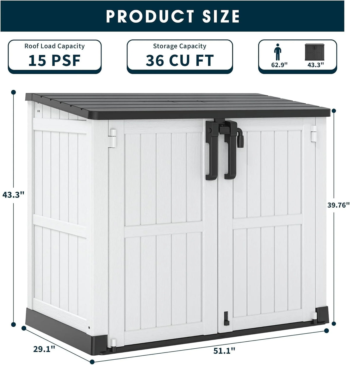 LHBCraft Outdoor Resin Storage Shed, 34 Cu. Ft. Weather-Resistant Garden Storage Box, Extra-Large Lockable Waterproof Shed for Bikes, Lawnmowers, and Garden Tools