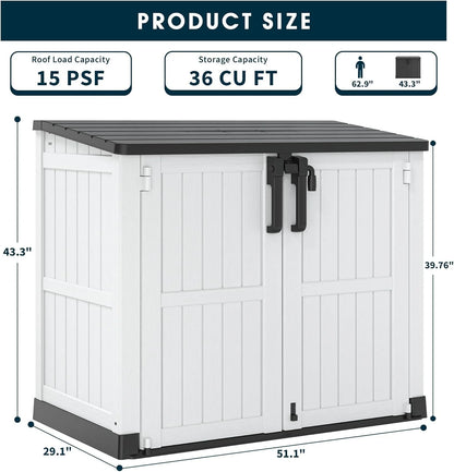 LHBCraft Outdoor Resin Storage Shed, 34 Cu. Ft. Weather-Resistant Garden Storage Box, Extra-Large Lockable Waterproof Shed for Bikes, Lawnmowers, and Garden Tools