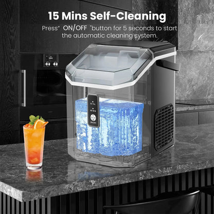 Auseo SS Nugget Countertop Ice Maker with Soft Chewable Ice, 35Lbs/24H, Self-Cleaning, Ice Scoop, Stainless Steel Silver, for Kitchen/Office/Party