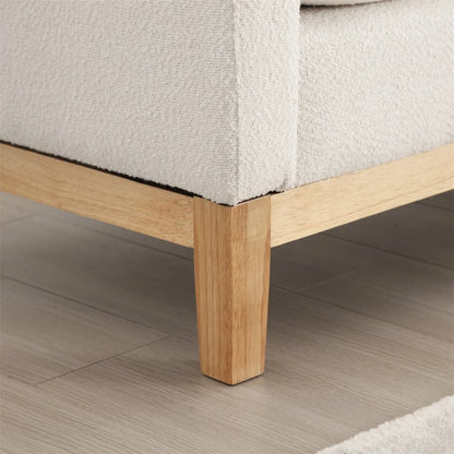 53.5"W Elegant Upholstered Bench with Wood Legs & Round Pillows,Comfy Boucle Fabric Footrest with Arms, Entryway Bench for End of Bed, Bedroom and Living Room, Ivory