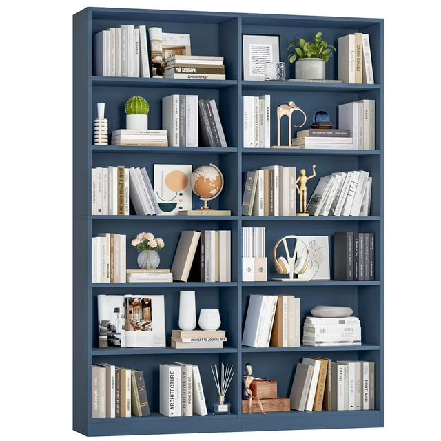 Homfa 74.3�� Double Wide 6-Tier Bookcase, Extra Large Wooden Freestanding Display Bookshelf for Home Office Living Room, White