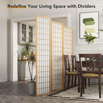 JOSTYLE Room Divider Wall Shoji Screen, 6 Panel Folding Privacy Screen for Room Separation, Japanese Wood Room Divider Screen, 5.9 Ft, Natural