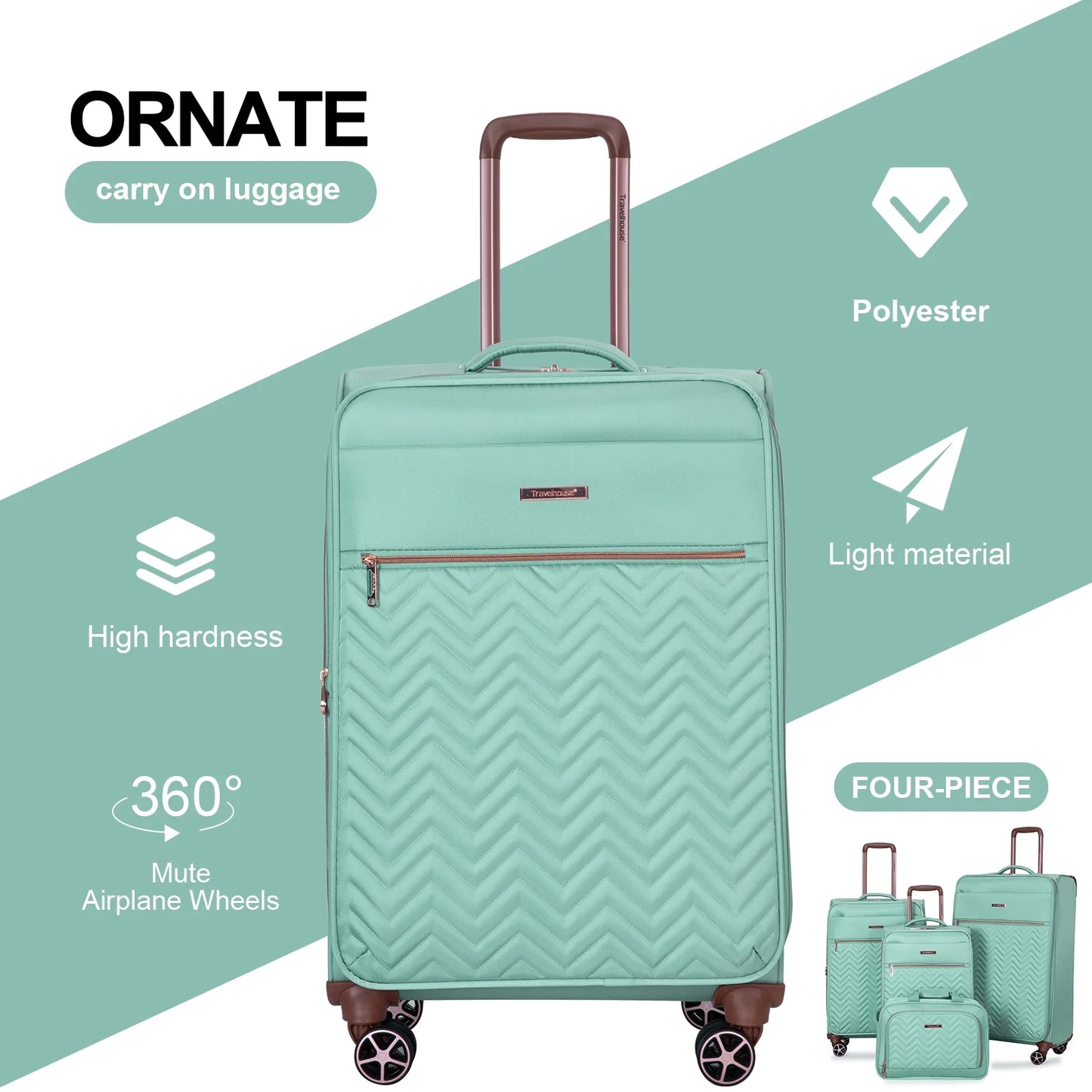 Travelhouse 4 Piece Luggage Set Softside Expandable Lightweight Suitcase with Double Spinner Wheels.(Black)