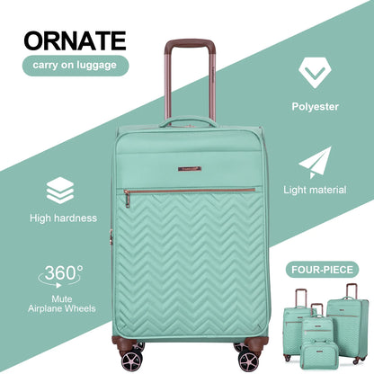 Travelhouse 4 Piece Luggage Set Softside Expandable Lightweight Suitcase with Double Spinner Wheels.(Black)