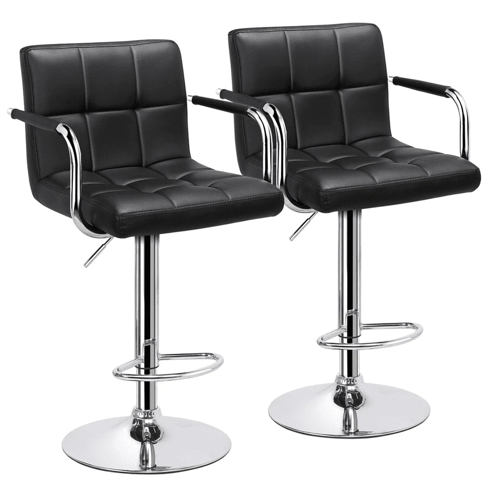 Yaheetech 2pcs PU Leather Adjustable Bar Stools for Dining Room, Black