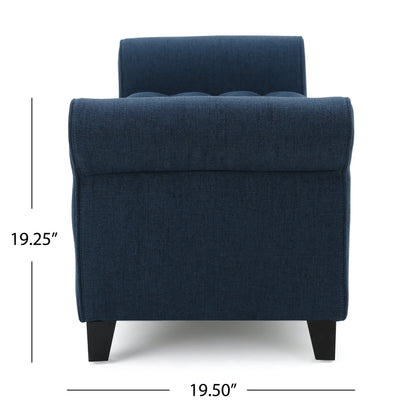 Noble House Amanda Dark Blue Fabric Armed Storage Bench
