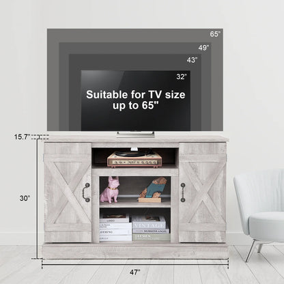 TV Stand for 65 Inch TV, Entertainment Center with Two Glass Barn Doors and Storage Cabinet Table, Farmhouse Style Media Console Table for Living Room(Coffee)