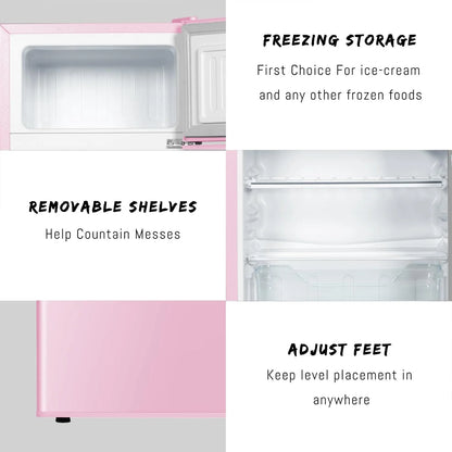 HUMSURE 3.2 Cu.Ft Pink Mini Fridge With Freezer, Compact Dorm Refrigerator, 2 Doors for Bedroom, Office, Kitchen, Apartment