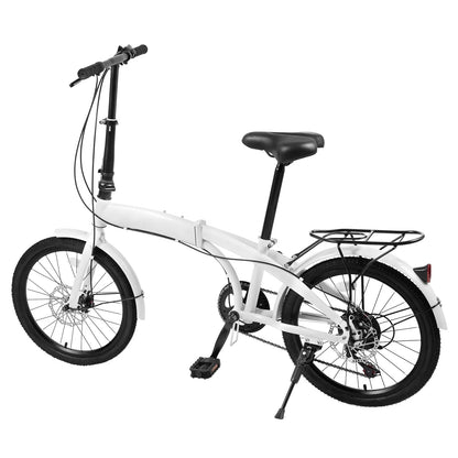 LOYALHEARTDY 20" Folding Bike 7-Speed Unisex Mountain Bicycle Adjustable Height MTB City Bike for Adult Teenager High Carbon Steel Foldable Bicycle for Riding Traveling w/Dual Disc Brakes & Fender