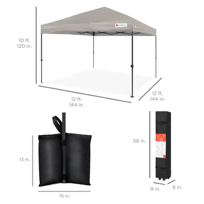 Best Choice Products 12x12ft Easy Setup Pop Up Canopy w/ 1-Button Setup, Wheeled Case, 4 Weight Bags - Navy Blue