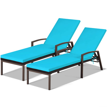 Costway 2PCS Patio Rattan Lounge Chair Chaise Recliner Back Adjustable Cushioned Red