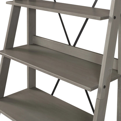 Walker Edison Solid Wood 4-Shelf Ladder Bookshelf, Brown