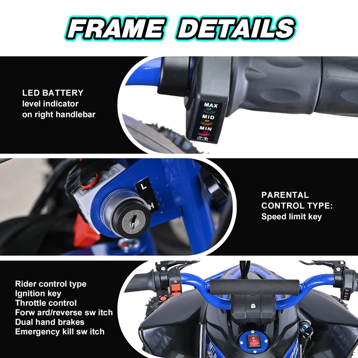 Aoemoe 500W Ride-On Racer �C 15mph Speed, 36V Battery, 45�C60 Min Play, Blue