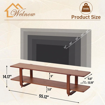 Bamboo TV Stand for Up to 65 Inch, Mid Century Modern Entertainment Center with 2-Tier Open Shelves, Storage Media Console Table for Living Room, Bedroom, Walnut