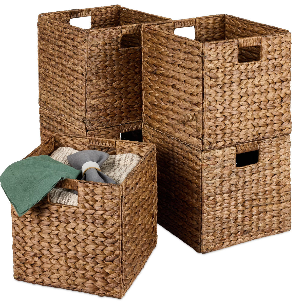 Best Choice Products 12x12in Hyacinth Baskets, Set of 5 Multipurpose Collapsible Organizers w/ Inserts - Natural