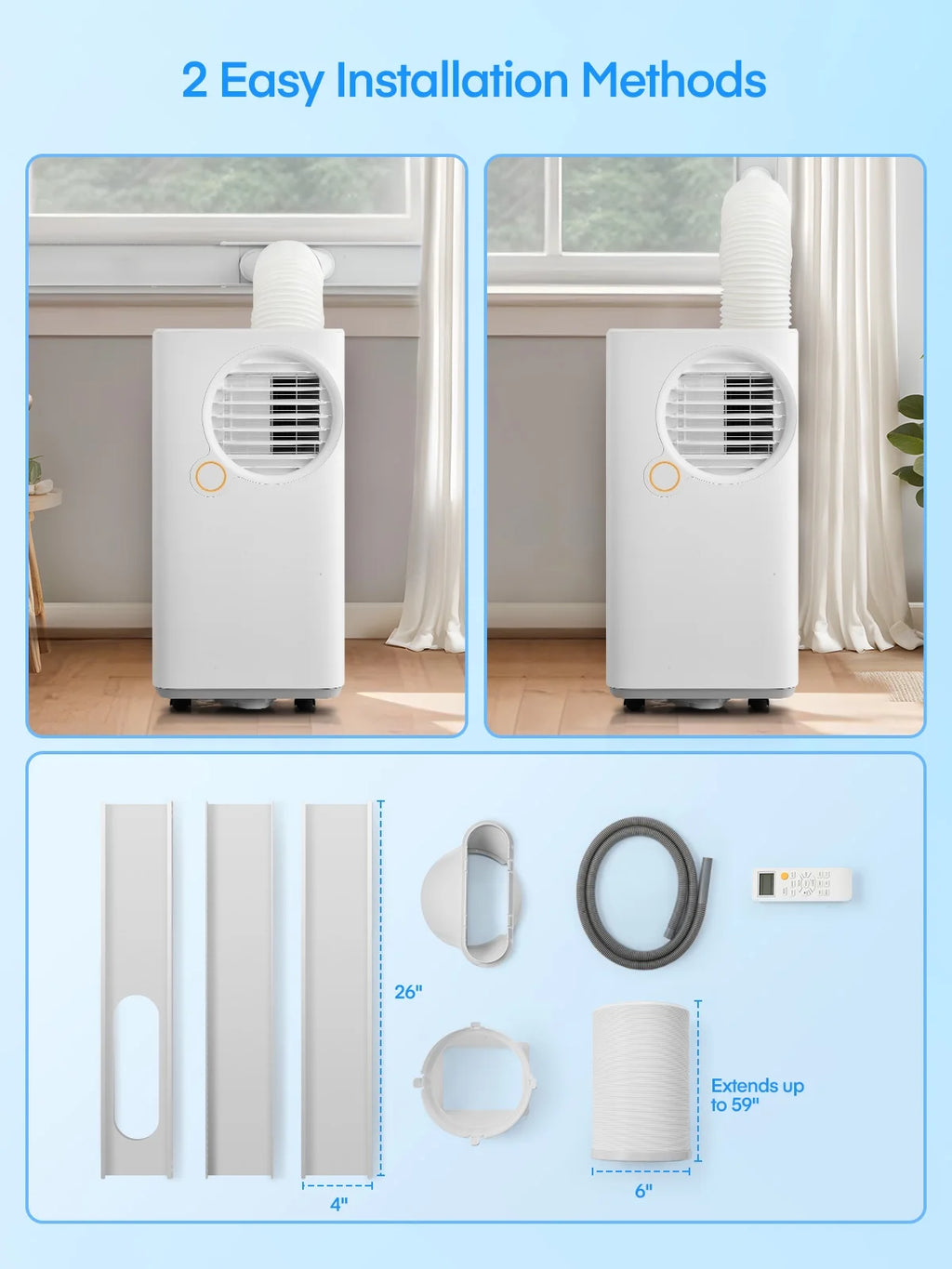 FOHERE 12000 BTU Portable Air Conditioner for Room Cooling and Heating, Covers up to 550 Sq. Ft, 4 IN 1 All Season AC Portable Air Conditioner with Remote Control and Window Kit, White