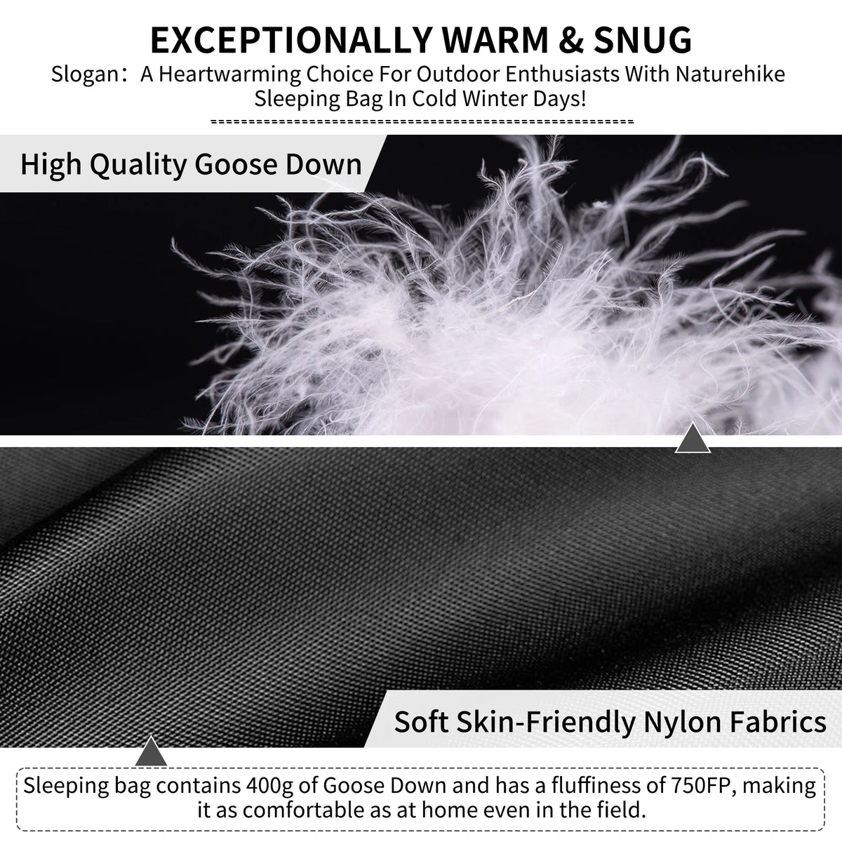 Naturehike Ultralight White Goose Down Sleeping Bag 750/550 Fill Power with Compression Sack