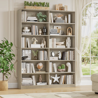 Homfa 74.3�� Double Wide 6-Tier Bookcase, Extra Large Wooden Freestanding Display Bookshelf for Home Office Living Room, White