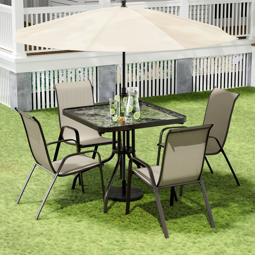 Pirecart 5-Piece Outdoor Patio Dining Table Set with 4 Stackable Textilene Chairs for for Patio, Lawn, Garden, Gray