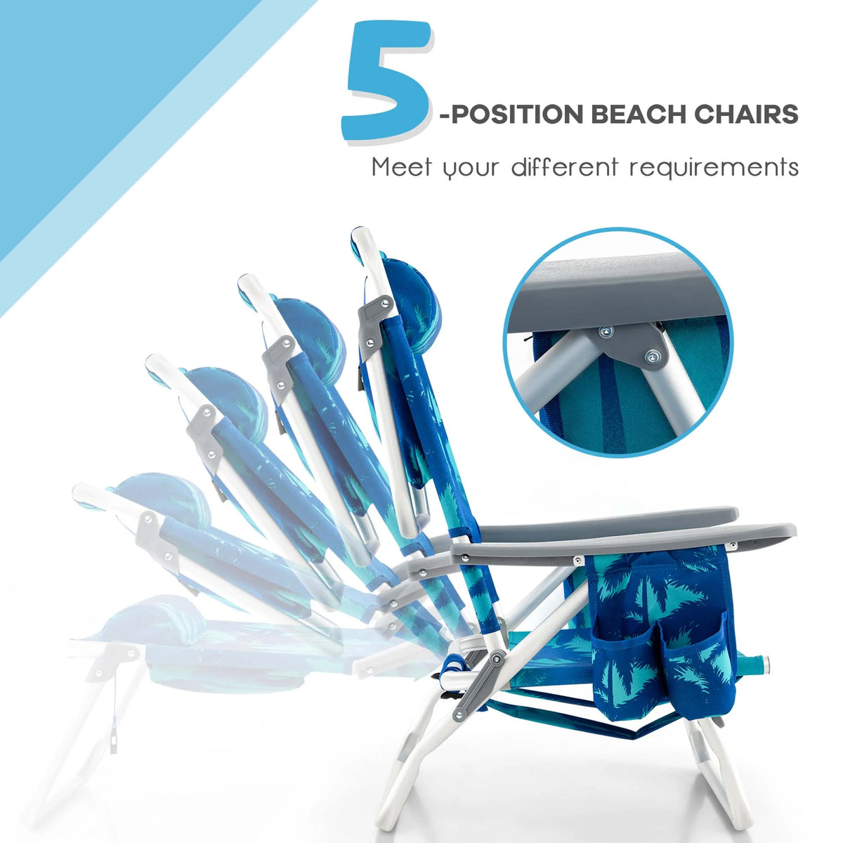 Costway 2-Pack Folding Backpack Beach Chair Table Set 5-Position Outdoor Reclining Chair Pink