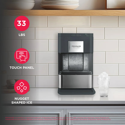 Frigidaire Gallery 33 lbs. Touchscreen Nugget Ice Maker - Stainless Steel Accent, EFIC220, Black