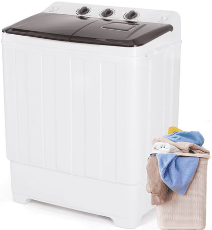 Qhomic Portable Washer 30lbs, 2-in-1 Twin Tub Washer & Dryer Combo Compact Semi-Automatic Washing Machine with Drain Pump, Black