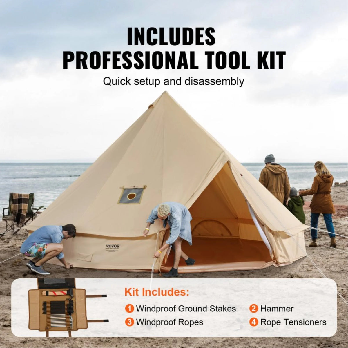 12-Person Waterproof Canvas Glamping Bell Tent with Stove Jack, Detachable Side Wall, Ideal for Family Camping (23'x23'x137, Diameter 7M)