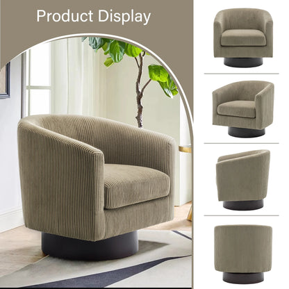 UIXE Swivel Accent Chair, Upholstered Fabric Barrel Chair for Living Room, Small Single Sofa Bedroom Reading Seat, Light Gray