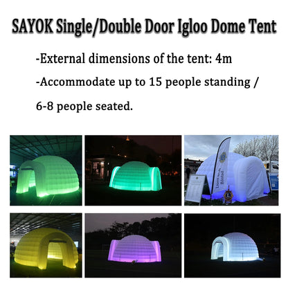 SAYOK 16.4ft Inflatable Igloo Dome Tent with LED Lgith Protable White Nightclub Tent for Party Wedding Event