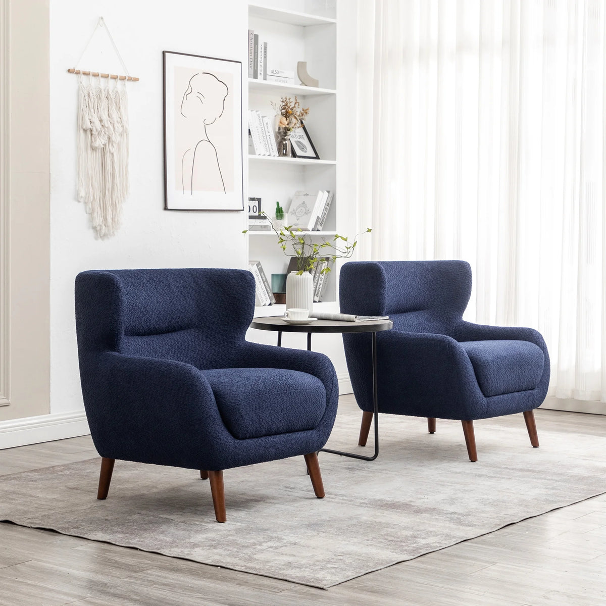 ALEAVIC White Accent Chair Upholstered Armchair with Solid Wood Legs