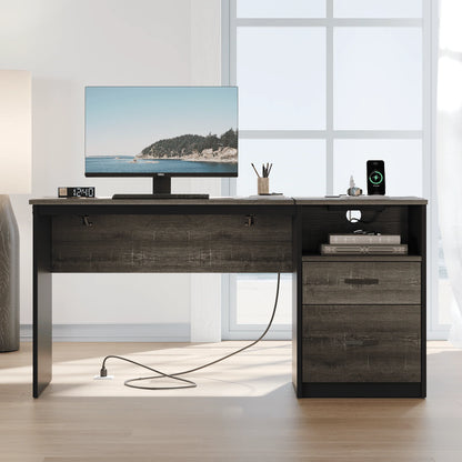Bestier Computer Desk with Drawers Power Outlet  60" Office Desk Lift Top Desk, Gray