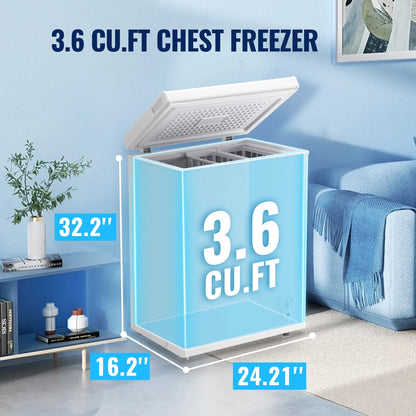 3.6 Cu.ft Chest Mini Freezer with Wheels Deep Freezer for Bulk Storage Top Open Door 2 Removable Baskets 7 Modes Temperature for Home Apartment Kitchen Black