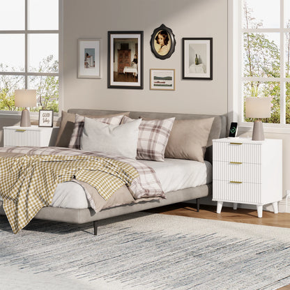 GIKPAL Bedroom Dresser and Nightstand 3 Piece Set - Includes Boho Double 6 Drawer Storage Dresser, Nightstand Set of 2 with Charging Station, Modern Bedroom Set, Natural
