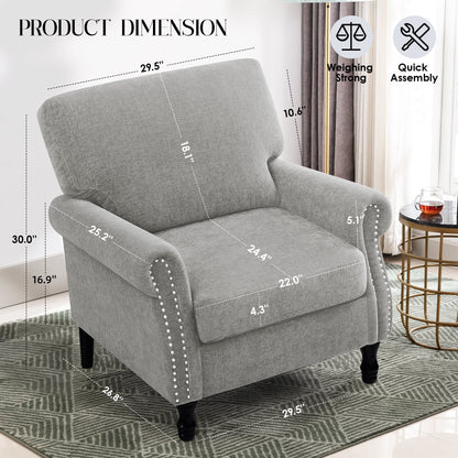 COOLHUT Modern Accent Chair Armchair, Linen Fabric Upholstered Comfy Single Sofa with Solid Wood Frame for Living Room, Gray
