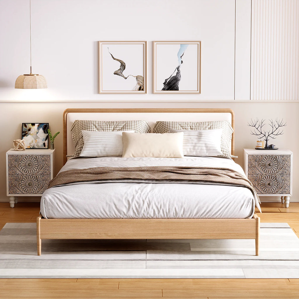FOROUTIA Wooden Nightstand with 2 Drawers,Vintage MDF Bedside Tables with Storage