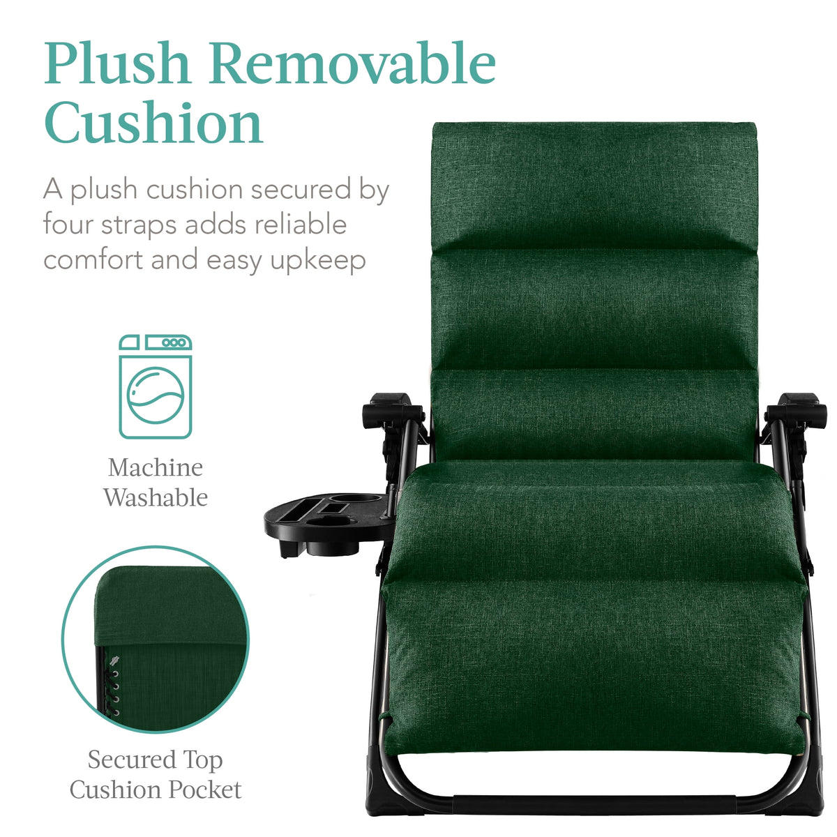 Best Choice Products Oversized Zero Gravity Chair, Folding Recliner w/ Removable Cushion, Side Tray - Fossil Gray