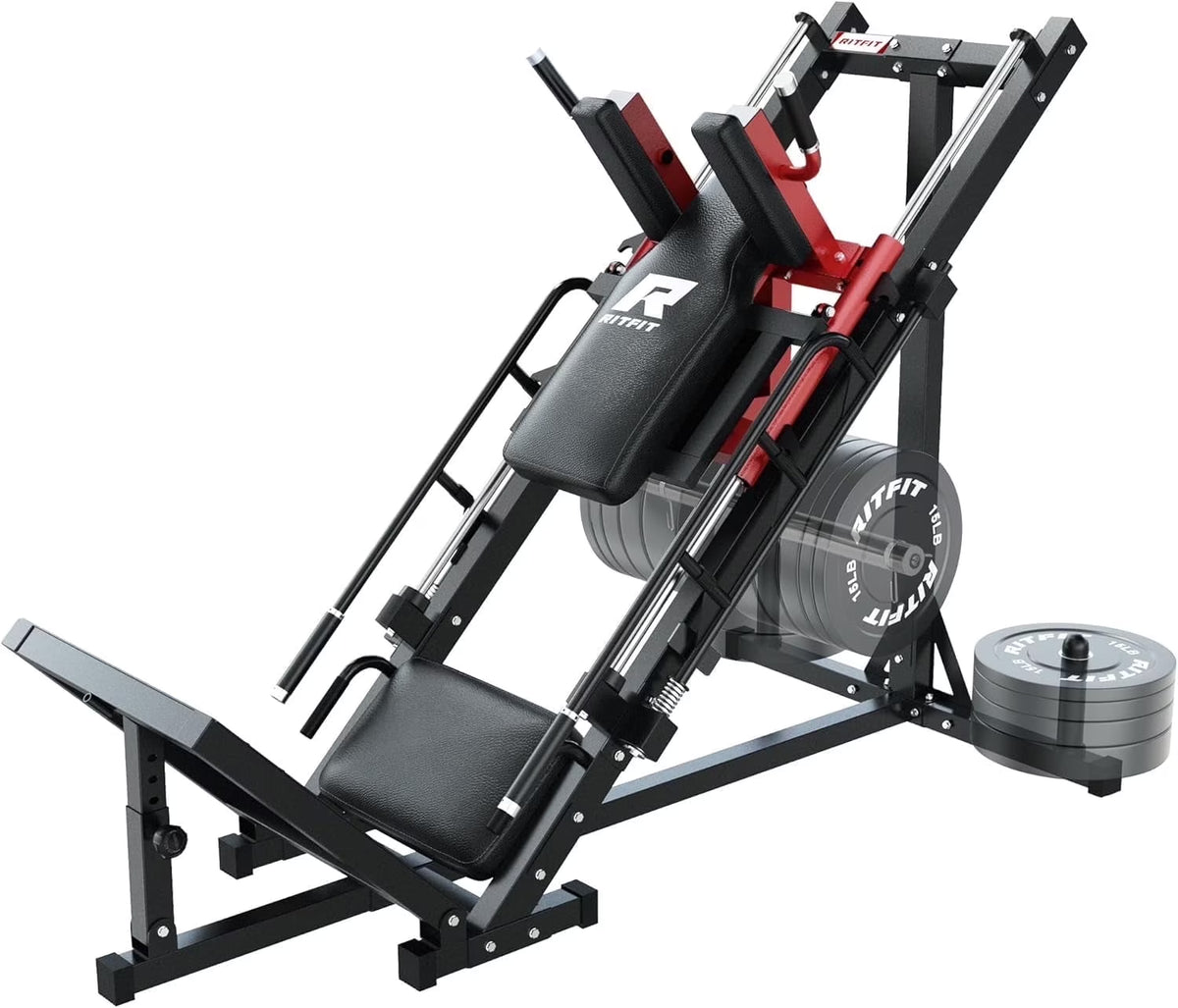 RitFit Leg Press Hack Squat Machine, Professional Adjustable Leg Press Machine for Home Gym with Linear Bearing, Specialty Hack Squat Machine for Full Lower Body Workout with Weight Storage, Pink
