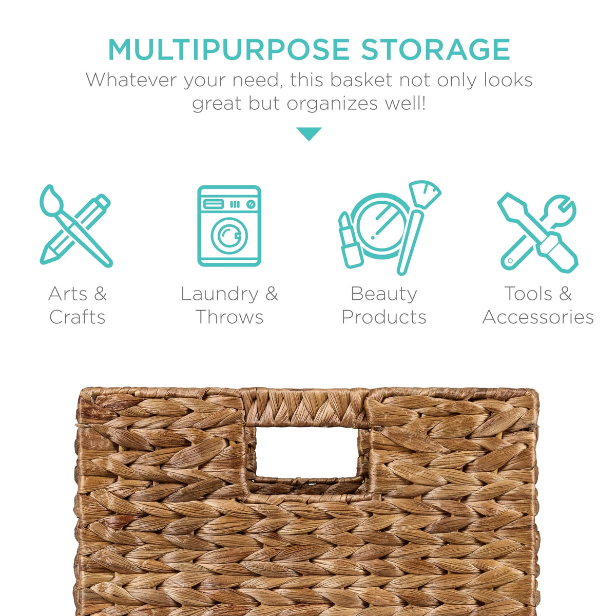 Best Choice Products 12x12in Hyacinth Baskets, Set of 5 Multipurpose Collapsible Organizers w/ Inserts - Natural