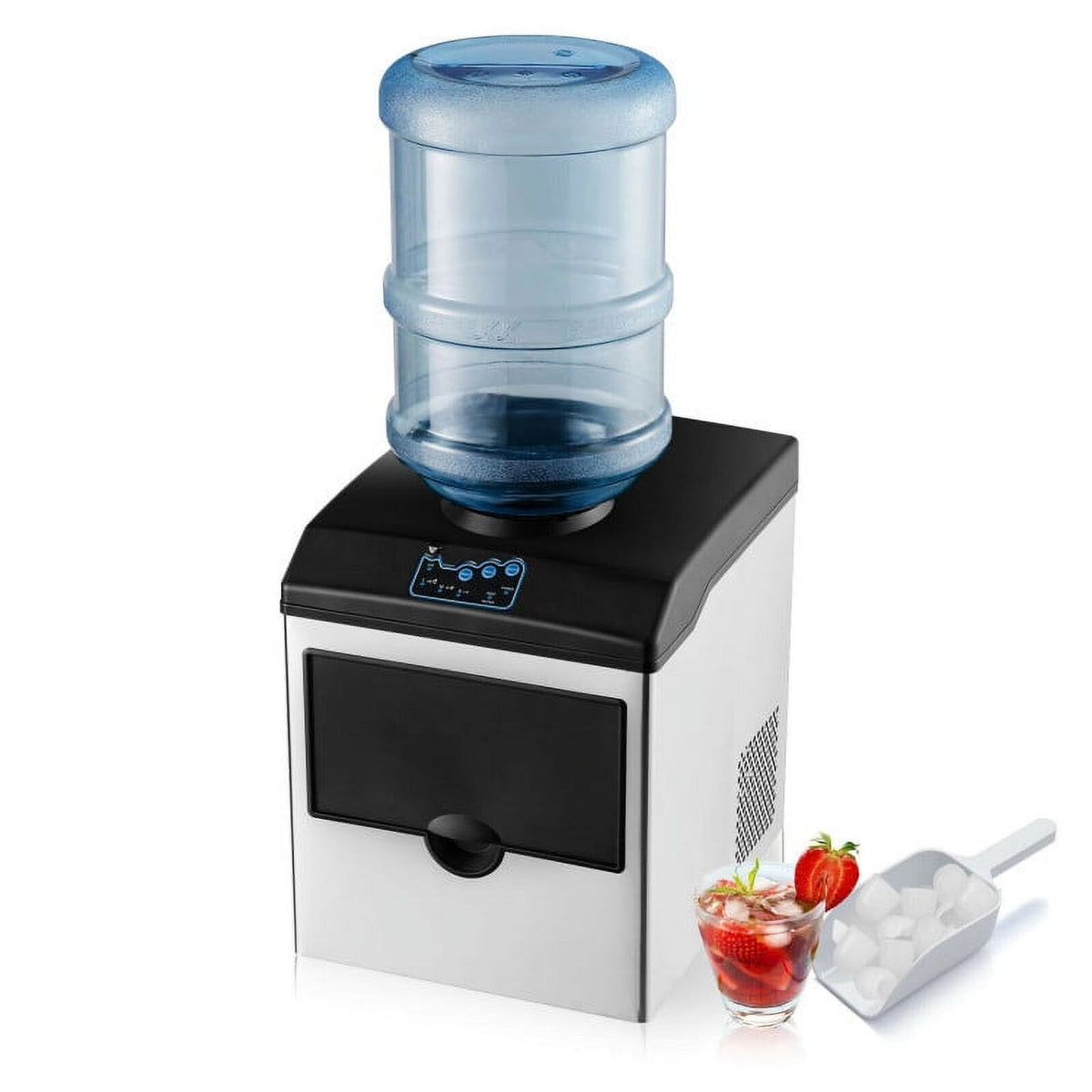 Resenkos 2-in-1 Stainless Steel Countertop Ice Maker with Water Dispenser,Countertop Ice Maker Machine with Handle, Portable Ice Maker with Scoop for Home/Kitchen/Camping/RV