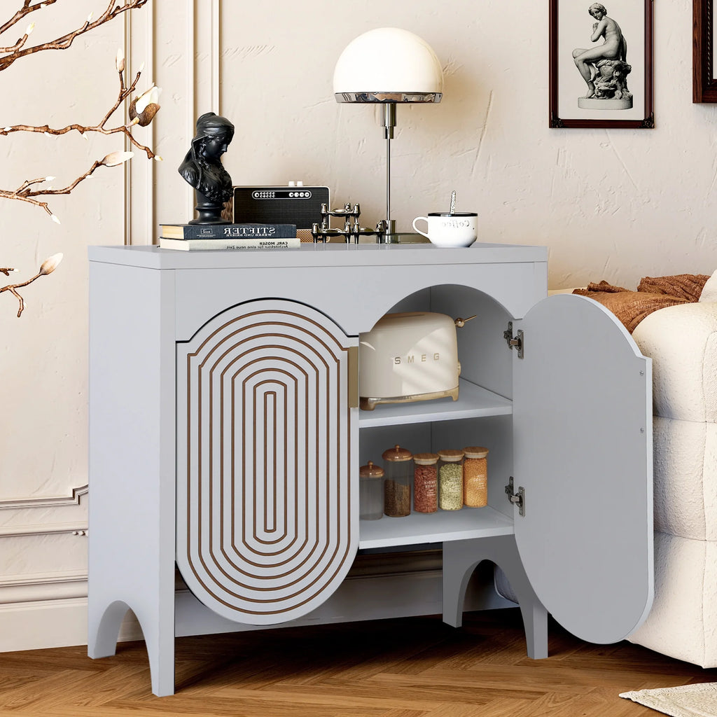 LEFHDA 2PCS Buffet Cabinet, Sideboard Cabinet with Storage, Accent Storage Cabinet with Carved Arc Door Design for Kitchen Dining Room, 2 Doors Buffet Cabinet with Adjustable Shelves