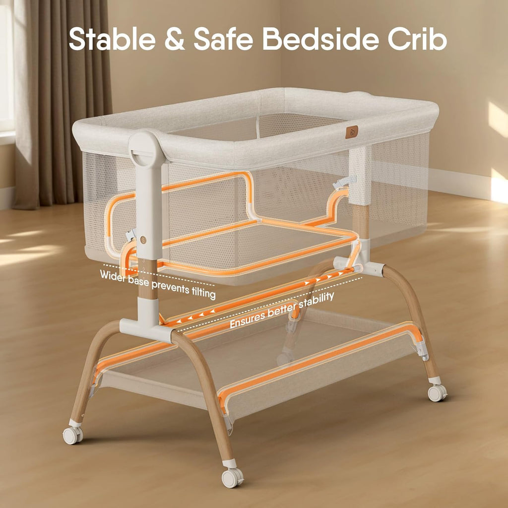BabyBond Baby Bassinet Bedside Crib with Mattress and Soft Breathable Sheet