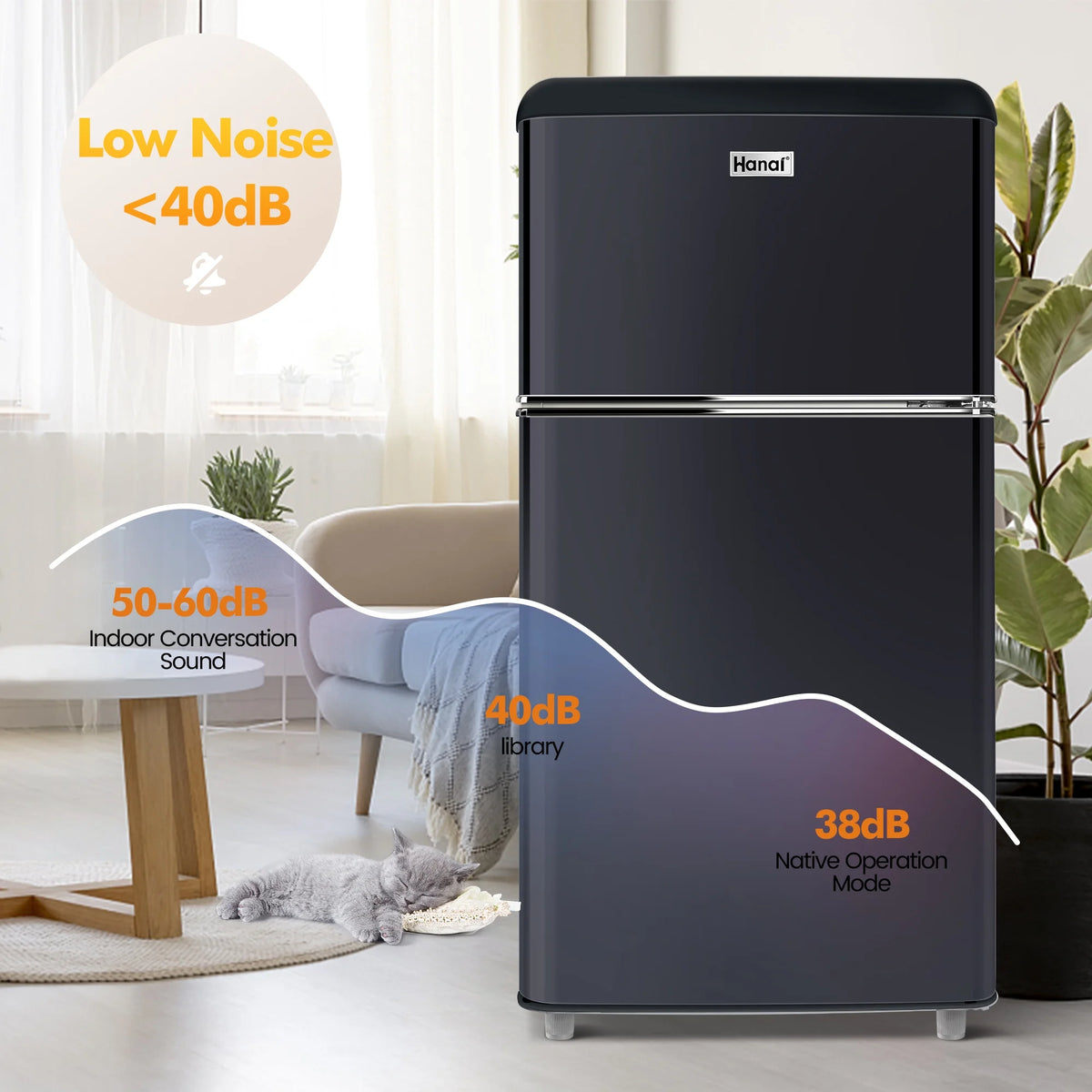 WANAI 3.5 Cu ft Two Door Mini Refrigerator with Freezer,Black