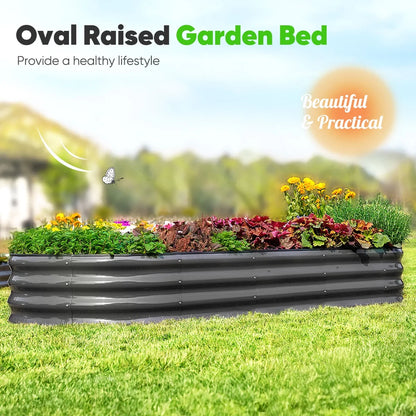 Quictent 8x3x1 ft Galvanized Raised Garden Bed Kit with Self Watering System and Mesh Cover, Large Oval Metal Outdoor Planter Garden Boxes for Vegetables Herbs Flowers