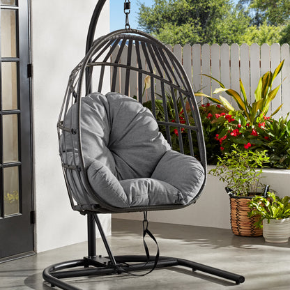 Mainstays Adult Metal Egg Hanging Chair with Beige Olefin Cushion, Black